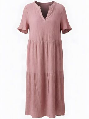 Grace Karin Dusty Rose V-Neck Tiered Midi Dress